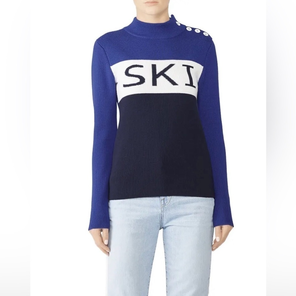 Tory Burch Sport Merino Wool Blue Colorblock Ski Sweater Women’s Size XL Outdoor - Picture 7 of 8